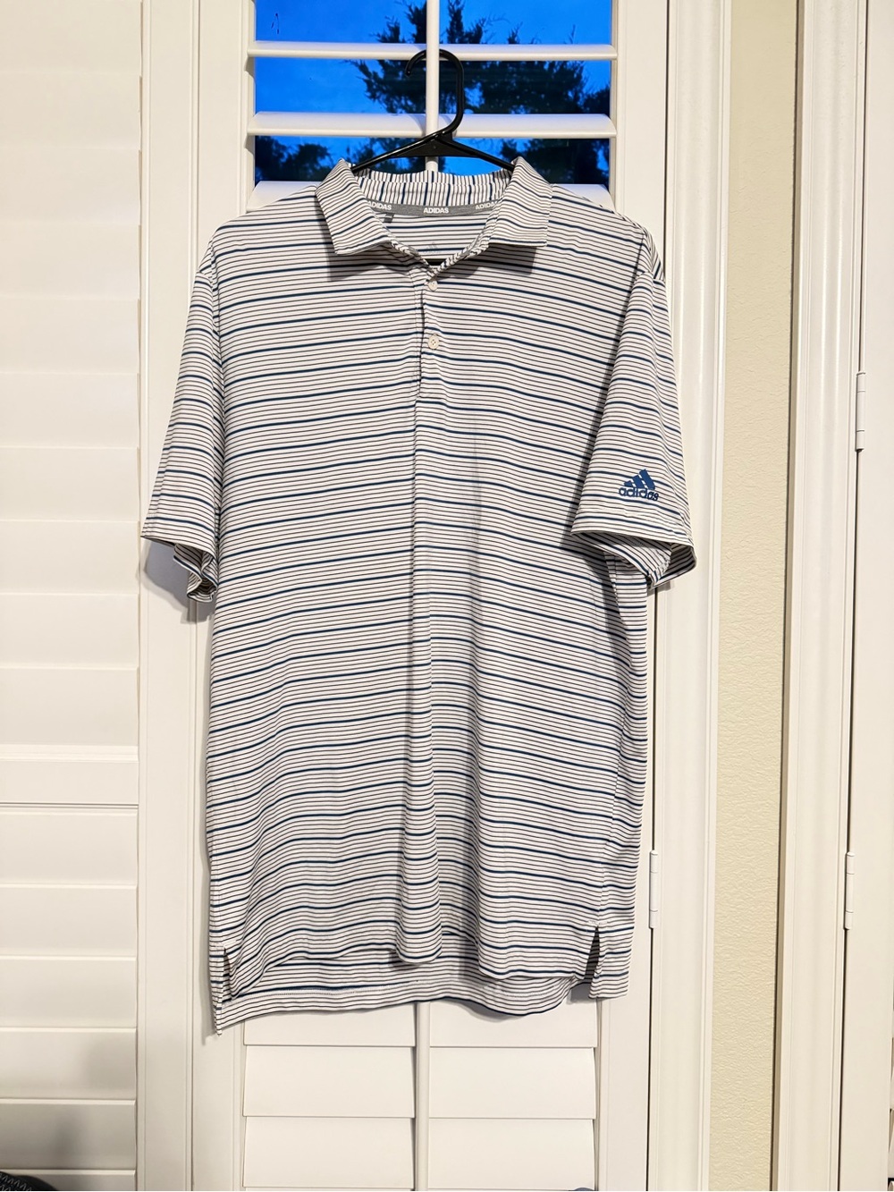 adidas Men’s White and Navy Striped Polo - Picture 3 of 3